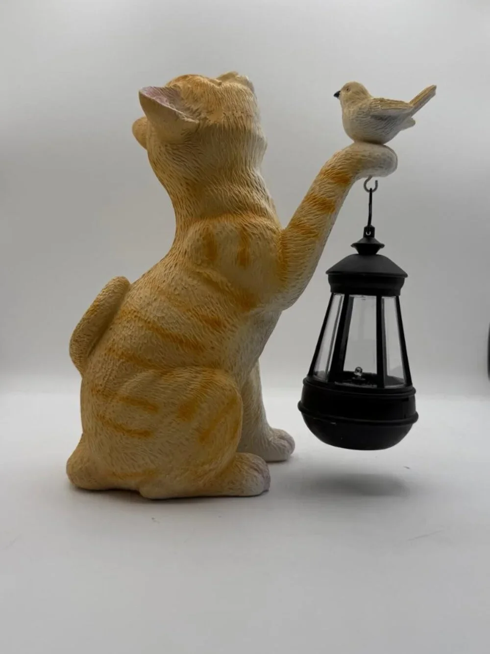 Cat Holding Lantern Garden Statue Outdoor Decor Solar Light Figurine New